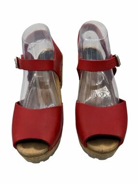MIA Red Open-Toe Ankle-Strap Wood Sole Sandals - Size 40